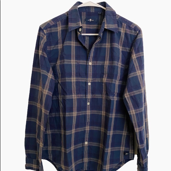 7 For All Mankind Other - 7 for all mankind blue plaid, double pocket casual shirt